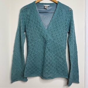 Vintage Y2K V neck Empire Sweater Bell Sleeves Women’s Sz Small Eyelet Pointelle